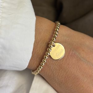 Bracelet  perles 4 mm pendentif 15 mm  plaqué or