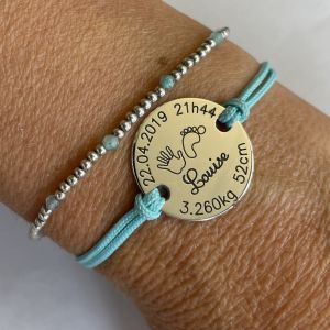 Bracelet jeton empreinte pied  main 20 mm médaille naissance