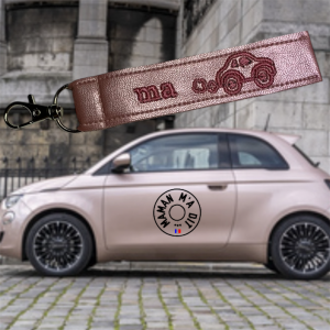Porte clé ma voiture  Fiat 500 rose
